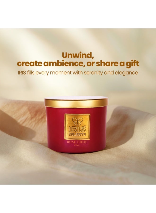 IRIS CELESTE شمعة جرة ذهبية وردية مع غطاء - 226 جرام، شمعة معطرة بثلاث فتائل 8 أونصات | عطر زهور دافئ | مثالية لهدايا رمضان والعيد، الاحتفالات، التأمل وتعبئة الغرف - Image 4